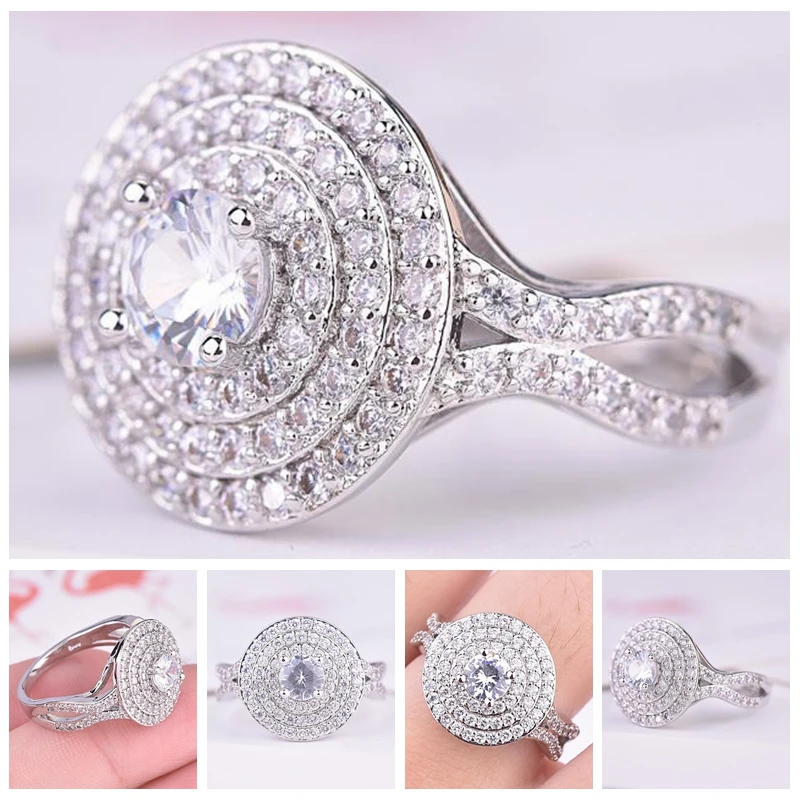 Copper Silver Color Anillos Fashion Jewelry Rings For Women Round White Zirconia Environmental Rhinestone Wedding Rings