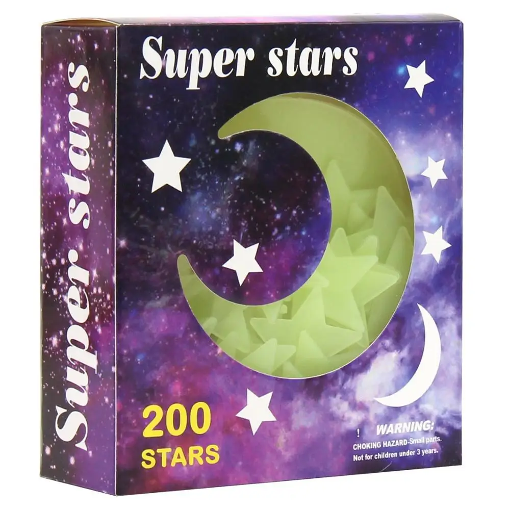200pcs Luminous 3D Wall Stickers Glow In The Dark Stars Moon Decals for Baby rooms Home decor luminous wall stickers fluorescent stickers 3d wall stickers