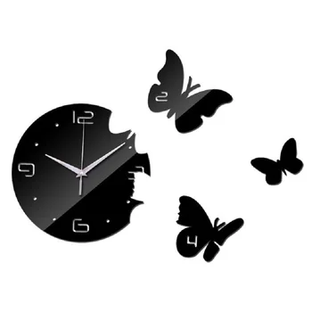 

Black Rounds 3 Butterflies Art Modern Luxury DIY Removable 3D Crystal Mirror Wall Clock Wall Sticker Living Room Bedroom Decor