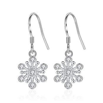 

New Arrival 925 Sterling Silver Fashion Snow Flower Shine Crystal Ladies Drop Earrings Wholesale Jewelry For Women No Fade