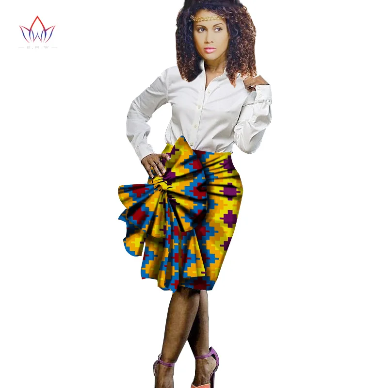 Лето 2017 г. традиционные Костюмы женщин юбка Африканский dashiki для женщин Базен до колена печати Повседневная Работа Юбка натуральный wy1131
