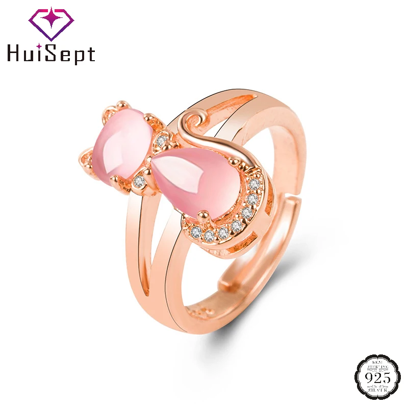 Женское кольцо HuiSept ювелирное изделие из серебра 925 пробы в форме кота розовое