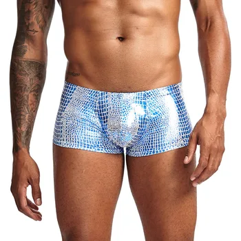 

Sexy Mens Snake Skin Imitation Leather Underwear Boxers Crotchless Boxer Shorts Men U Convex Low Waist Male Underpants