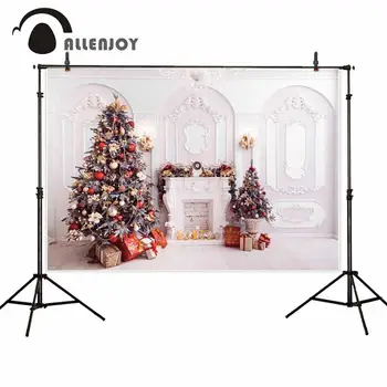 

Allenjoy photography background fireplace baroque style Christmas trees decor ornaments new year winter scene backdrop photocall