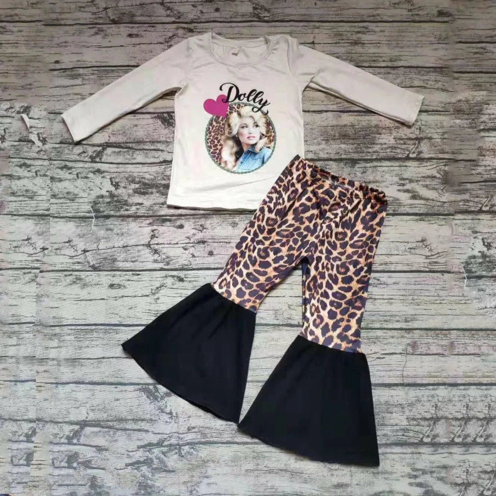 Модный Зимний дизайнерский комплект из 2 предметов для маленьких девочек Рубашка с длинными рукавами и принтом и брюки-клеш, комплект одежды, детская одежда