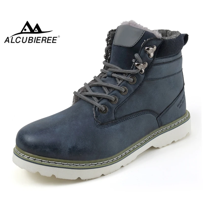 ALCUBIEREE/зимние мужские рабочие ботинки; уличные водонепроницаемые ботинки для мужчин; Теплые Ботинки martin на шнуровке с мехом; Мужская зимняя обувь