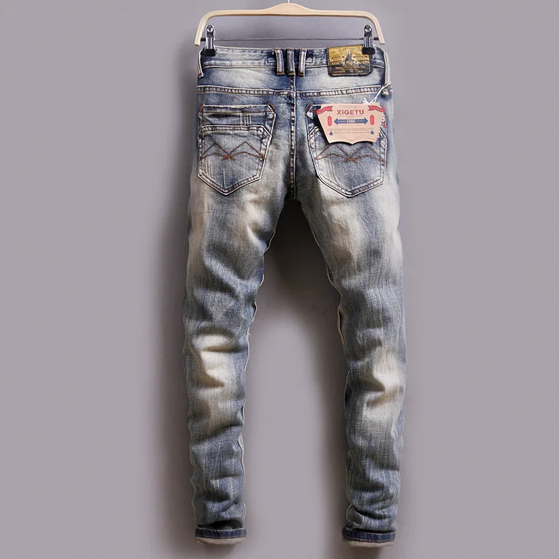 Italian Style Fashion Men Jeans Retro Wash Slim Fit Classical Jeans Men Simple Denim Pants High 2