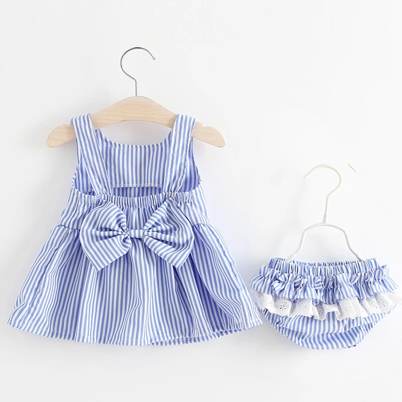 Promo Dress Girl Short-Pants Baby-Clothing-Sets Cute Summer Patten Sleeveless Stripe for 6-24M LZO8LQAV