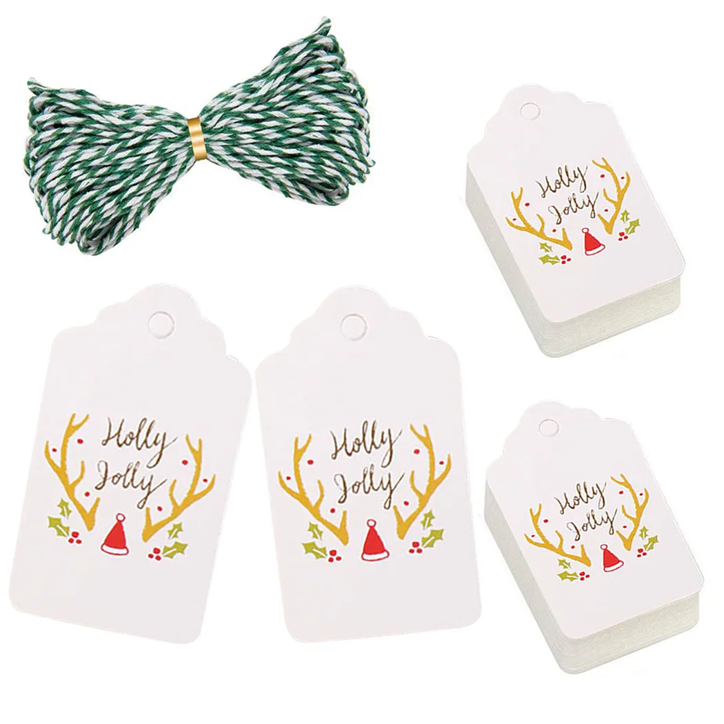

50pcs/lot Merry Christmas DIY Unique Gift Tags JOY TO WORLD tag Small Card Optional String DIY Craft Label Party Decor