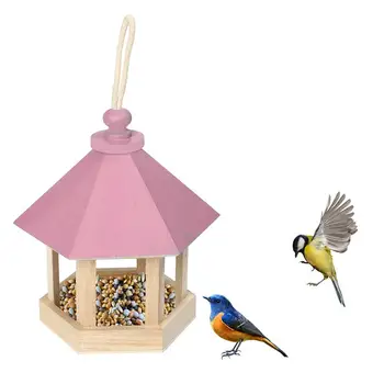 

Wooden Hanging Bird Feeder Peanut Food Container Garden Outdoor Feeding Tool Durable Easy to Use Portable Hanging Design Wood