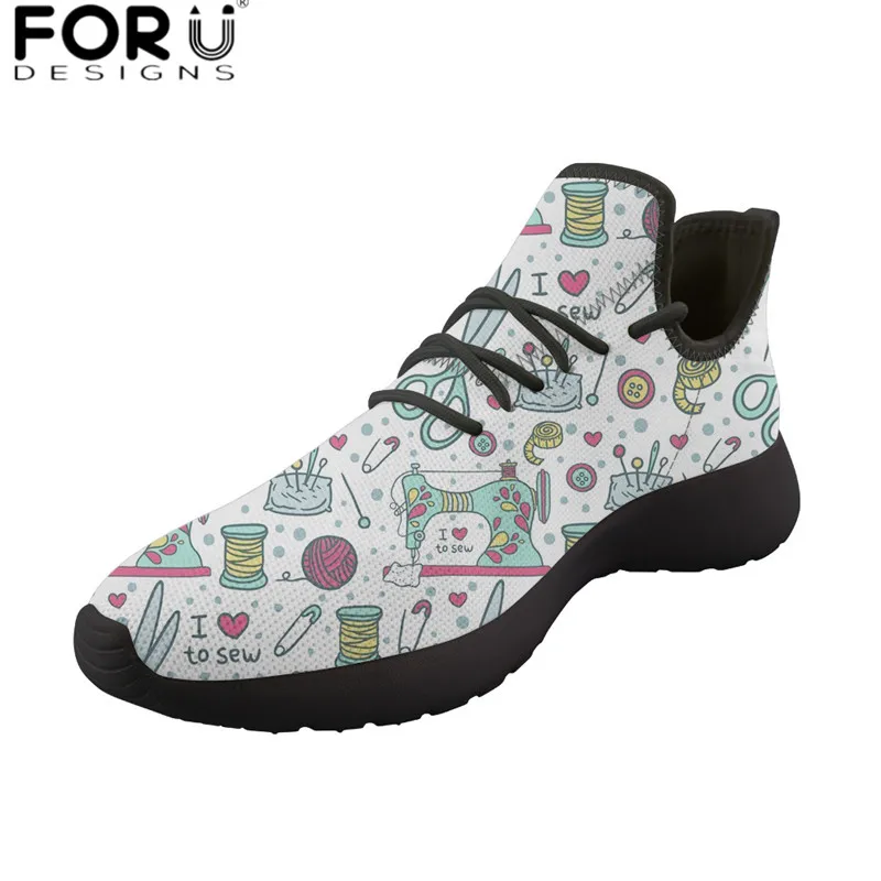 FORUDESIGNS/швейные инструменты с узором; сетчатая трикотажная обувь на плоской подошве; Модные женские дышащие осенние кроссовки; легкая обувь для девочек; - Цвет: HMB117Z60