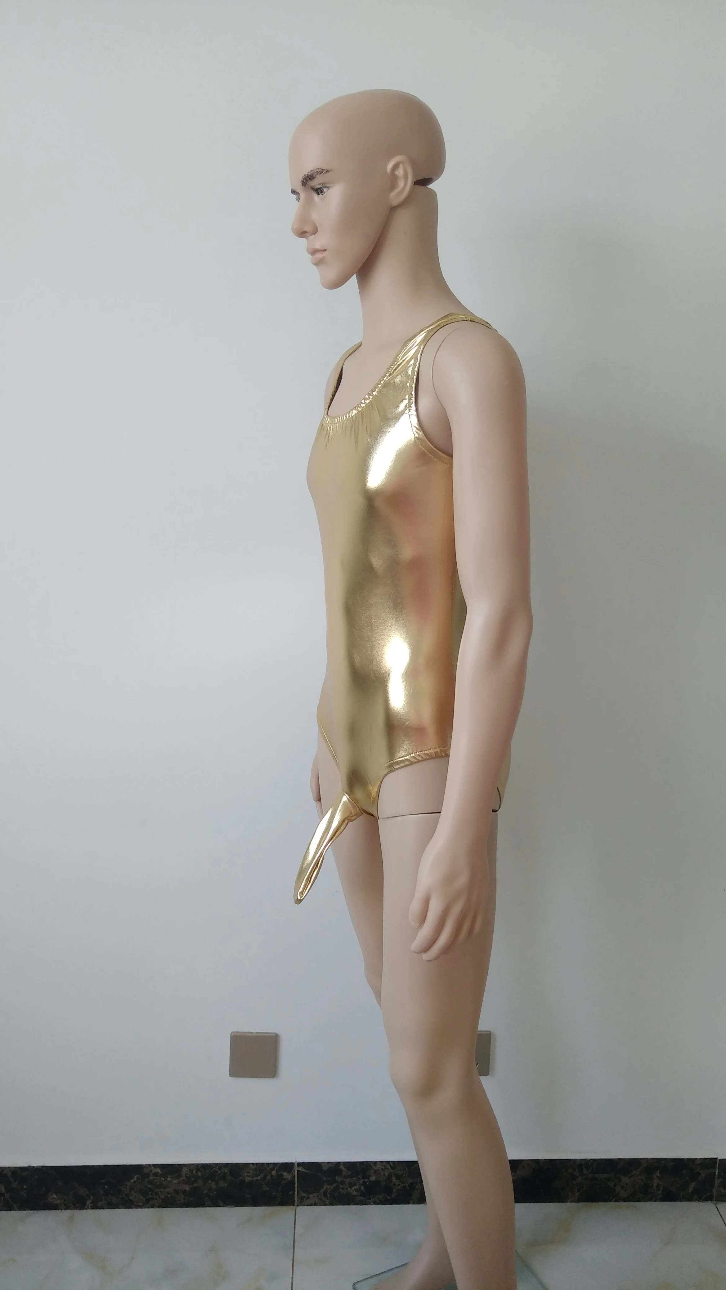 Женское боди без рукавов блестящее металлическое с рисунком водной обезьяны