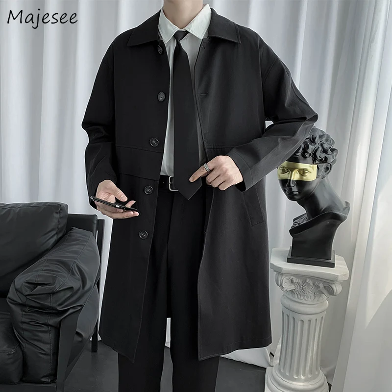 Trinchera hombres sólido-encuentro de otoño prendas de vestir estilo británico de moda ocio Vintage Chic largo Harajuku holgado Retro elegante cortavientos