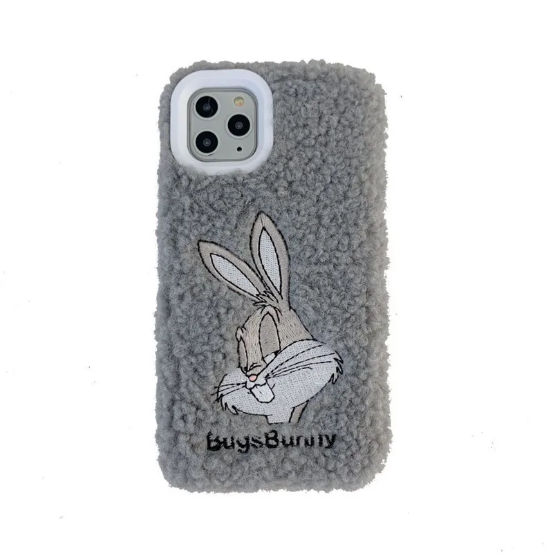 Роскошный Пушистый Плюшевый чехол для телефона Bugs bunny для iPhone 11 Pro Max XR XS Max 6 6S 7 8 Plus X милый мультяшный мягкий чехол-накладка - Цвет: Grey