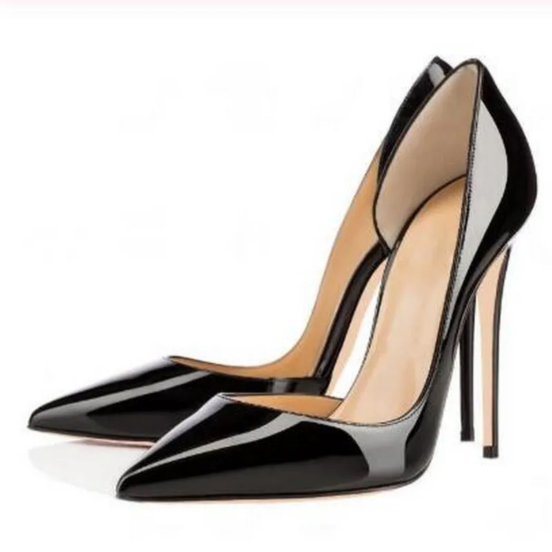 Большая распродажа; черные открытые туфли из лакированной кожи на высоком каблуке с вырезами; модельные туфли с острым носком на тонком каблуке; туфли-лодочки на шпильках знаменитостей - Цвет: black  Heel 8cm