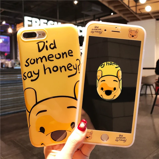 3 в 1 стеклянный экран+ кольцо держатель+ чехол для телефона для IPhone XS Max XR X 8 7 6 6s Plus 10 Xmax милый мультфильм мышь женский чехол - Цвет: as the picture
