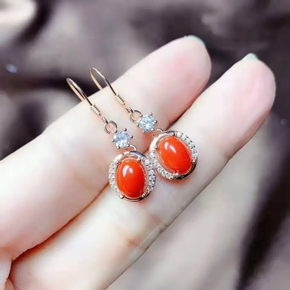 Бутик красный коралл S925 серьги подходят для свадьбы юбилей подарки