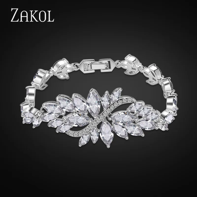 ZAKOL свадебный ювелирный набор, Свадебный кулон, цветок, серьги-гвоздики с кристаллами, колье, массивное ожерелье, наборы для подружки невесты, Christma FSSP003 - Окраска металла: White Bracelet