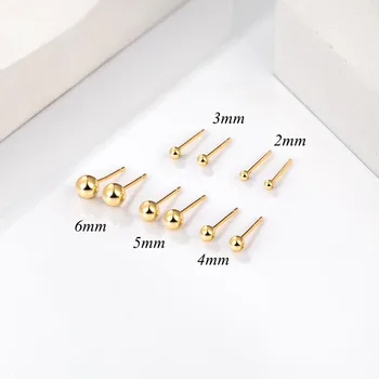 316L 스테인리스 스틸 이어 포스트 스터드 귀걸이, 남성 쥬얼리, 골드 컬러 볼, 직경 패션 쥬얼리
