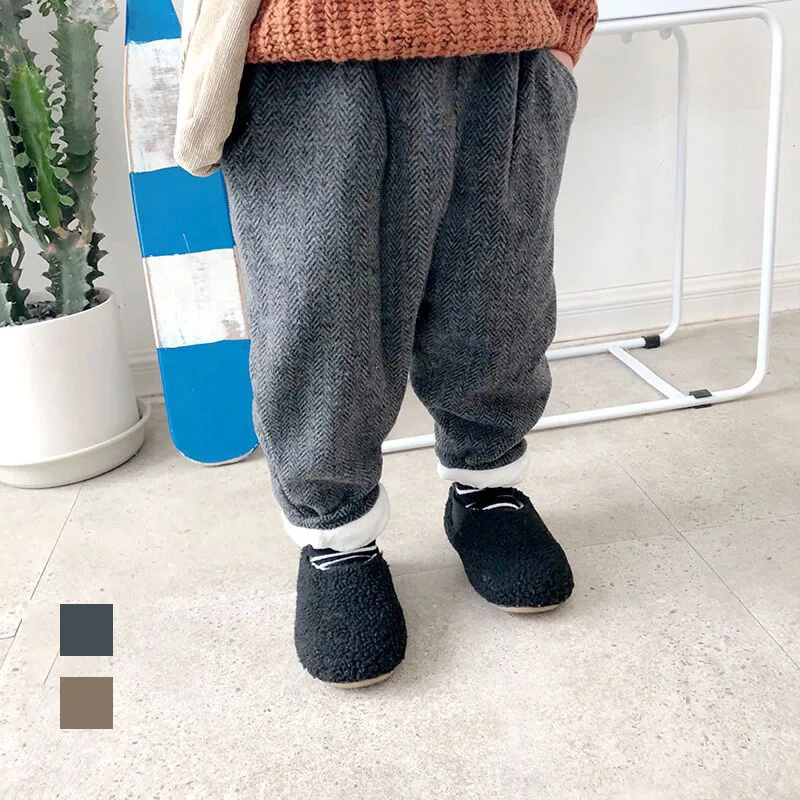 

Children plus Velvet Skinny Pants Medium-small Childrenswear 2018 Autumn And Winter Korean-style BOY'S Girls Thick Herringbone C