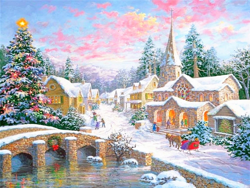 HUACAN алмазная вышивка зима полная выкладка мозаика пейзаж вышивка крестиком рукоделие 5D картина стразами декор для дома - Color: Christmas 2
