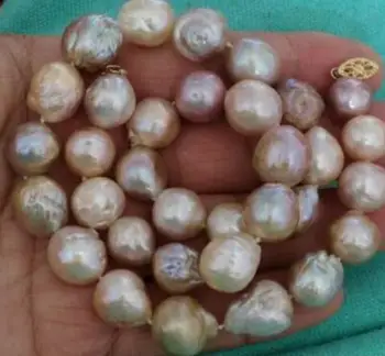 

Jewelry Free Shipping noble jewelry 12-13mm natural south seas baroque gold pink purple pearl necklace 14K