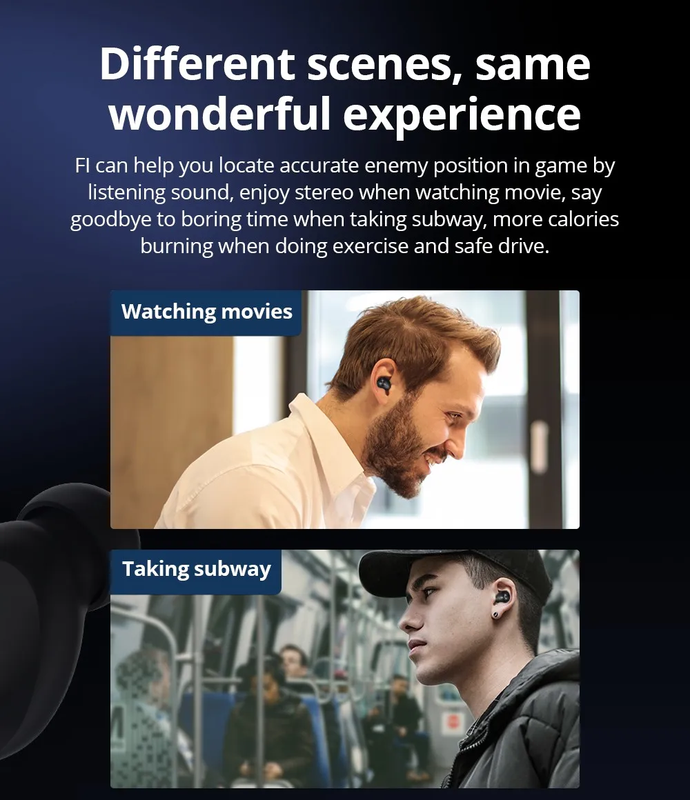 Bluedio Fi Wireless Bluetooth Headset TWS Waterproof Ear Sports Headphones With Ear Wireless Headset Charging Case - Black