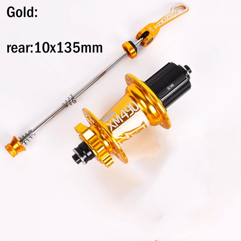 Koozer XM490 32 отверстия дисковые тормозные втулки MTB 4 подшипника ступицы для горного велосипеда 10*135 мм QR 100*15 12*142 мм через ось запчасти для велосипеда - Цвет: Gold 10X135mm rear
