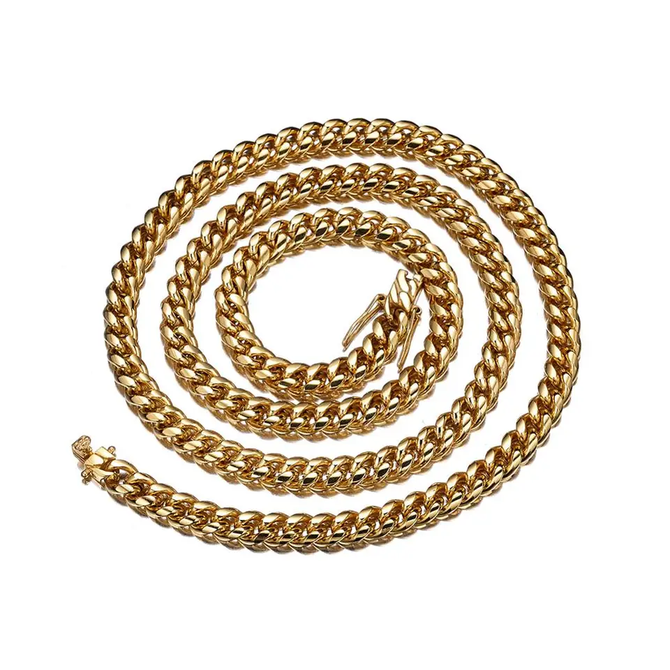 Gold Color Stainless Steel Cuban Chain Necklace