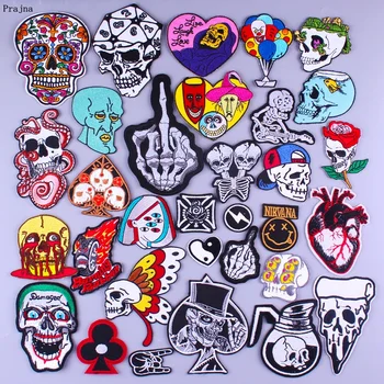 

Prajna Skull Patches Punk Style Embroidered Patches For Clothing DIY Iron On Patches On Clothes Applique Stripe Badges On Jacket