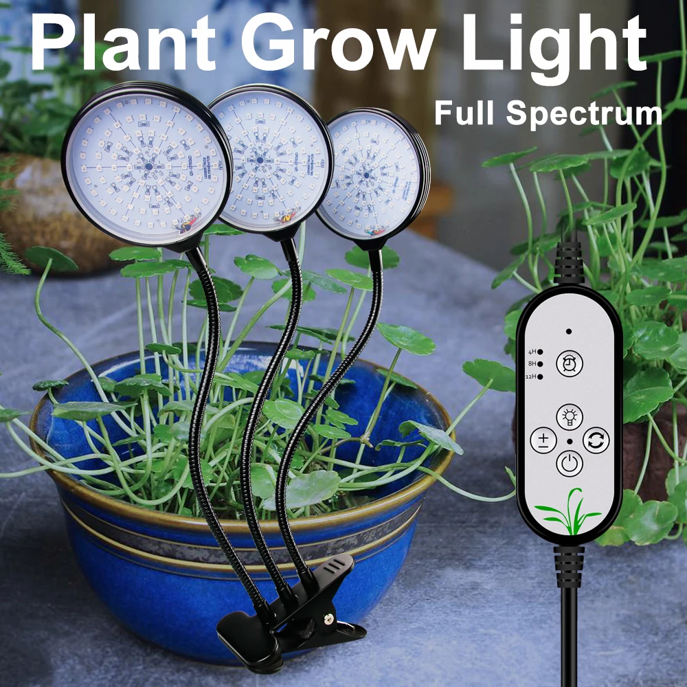 Светодиодный Grow Lights Groeilampen USB полный спектр Светодиодная лампа для выращивания растений номер Регулируемая 3-голова таймер завода зеленого цвета для плантационных палаток
