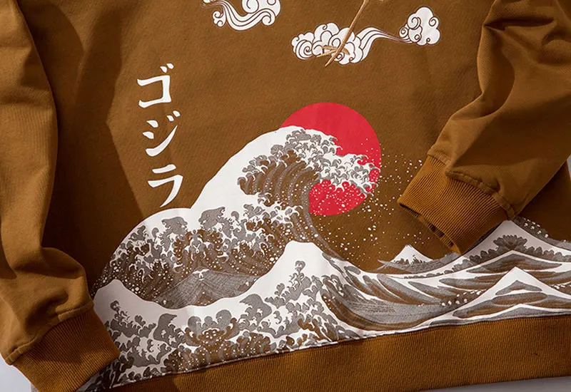 Японский стиль вышивка журавль Kanagawa Surf печати толстовки с капюшоном уличная Harajuku хип хоп Повседневная