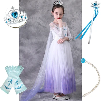 

Girls Fancy Princess Dress 2020 for Snow Queen 2 Elsa Costume Kids Carnival Birthday Party Elza Clothing Children Summer Clothes
