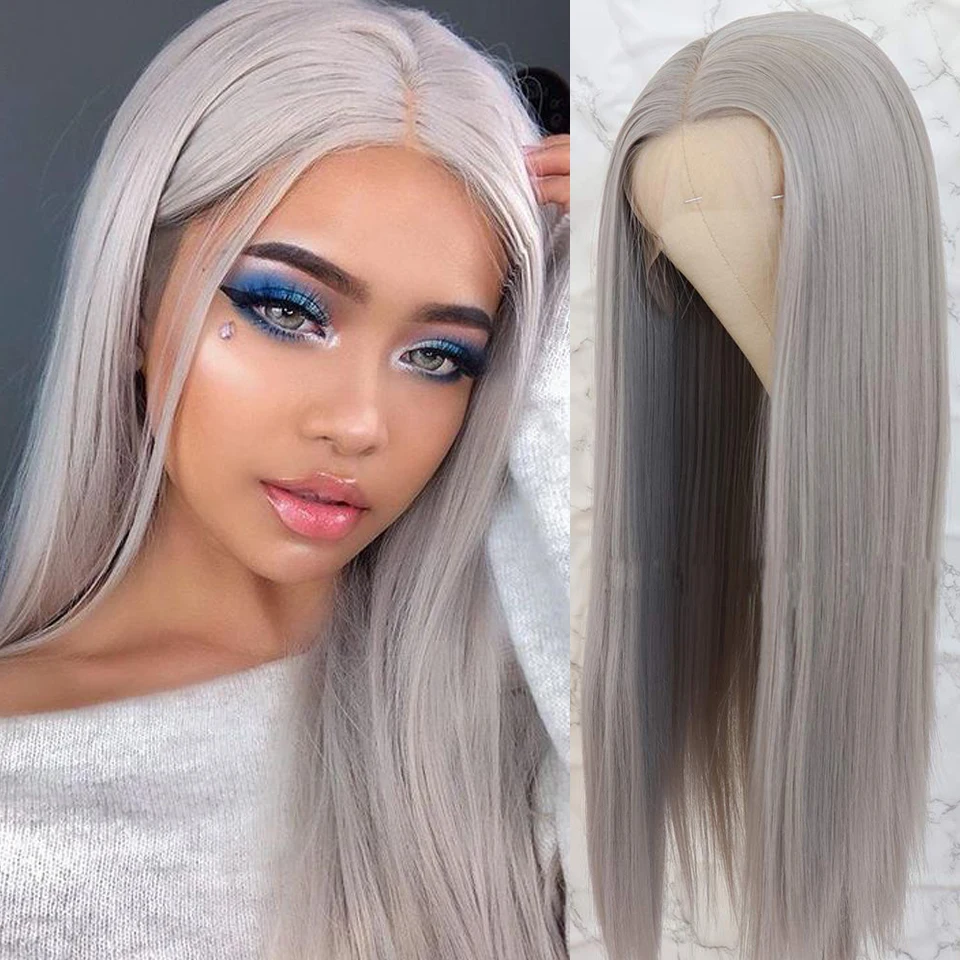 Customized transparent Lace Wig 150% Density Colored Silver Grey Pre Plucked Straight Brazilian Virgin Hair Lace Front For Women