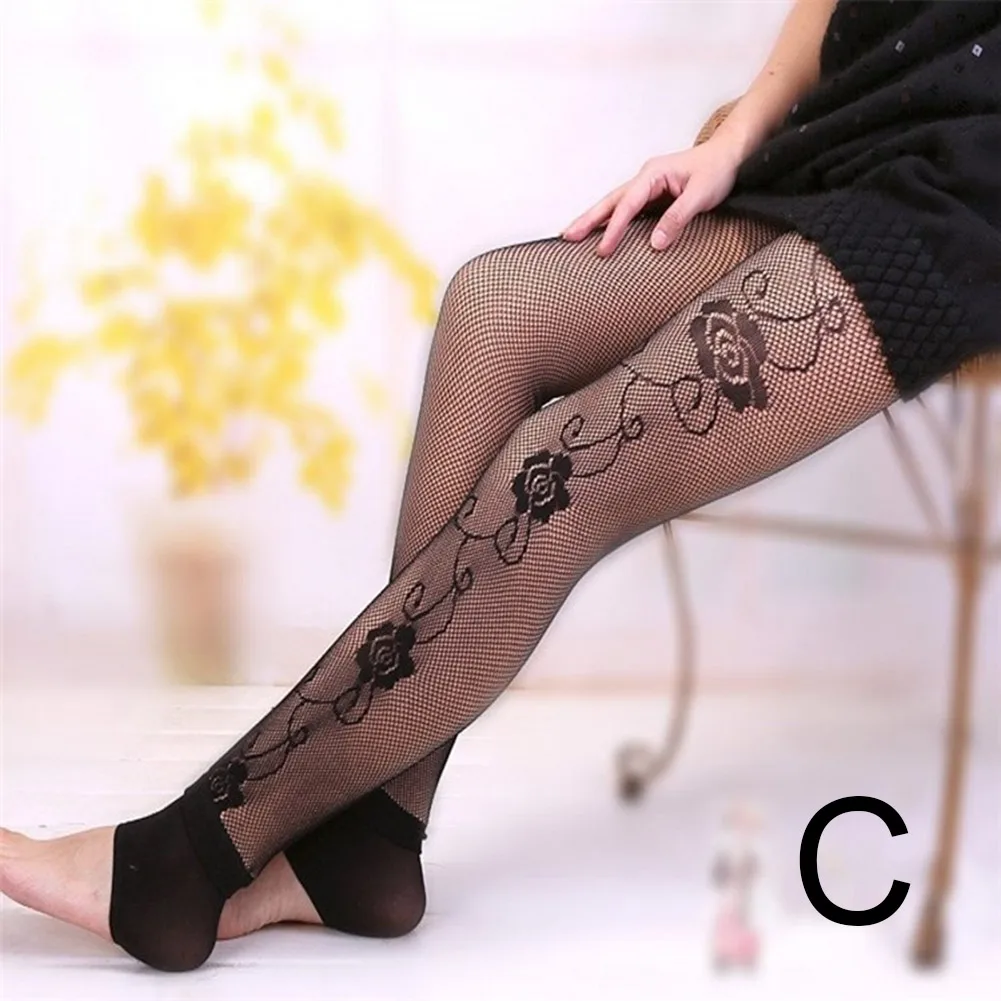 C New Winter Outdoor Wear Both Inside Outside Sexy Women Fishnet Nylon Tights Mesh Pantyhose Thick Hosiery Fishnet Patterned - Color: C