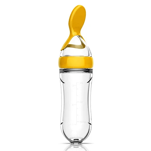 yellow Детская бутылочка для кормления, силиконовая бутылочка с ложкой, молочная бутылочка для каши, Детская пищевая добавка, тренировочная кормушка - Цвет: yellow