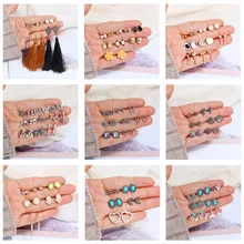  Women Fashion Star Moon Flower Heart Earrings Set Vintage Simple Small Crystal Pearl Spiral Piercing Girl Ear Studs Sets Jewelry 