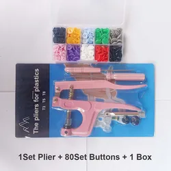 Resin Snap Buttons Kit with Fastener Pliers - DIY Sewing and Crafting Tool Set - T5 (Pink plier 80 mix B)