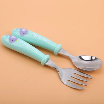 

Baby Gadgets Tableware Set Children Utensil Stainless Steel Toddler Dinnerware Cutlery Cartoon Infant Food Feeding Spoon Fork