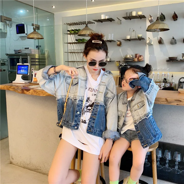 

Small) hsenting 19 Autumn New Style Parent-child Matching Outfit Children Loose-Fit Gradient Contrast Color Jeans Coat Fashion