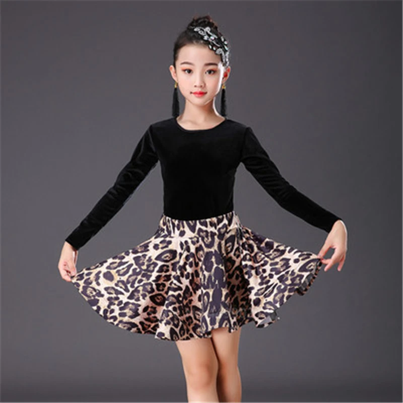 Style4 Леопардовое платье с бахромой для латинских танцев для девочек; Детский комплект из топа с длинными рукавами и юбки - Цвет: Style4