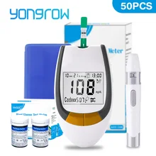 Yongrow meter & 50pcs Test Strips Blood Glucose Meters Needles Lancets Sugar Monitor Muti-part Collect Blood Glucometer mg/dl
