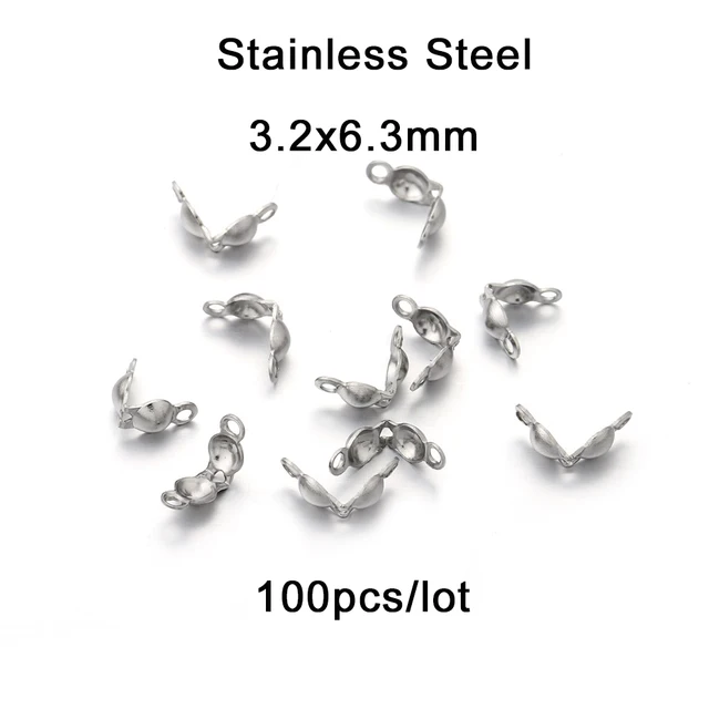 100-200pcs Connector Clasp Fitting 4*7mm Ball Chain Calotte End Crimps Beads Connector Components For DIY Jewelry Making Supplie Stainless Steel 2