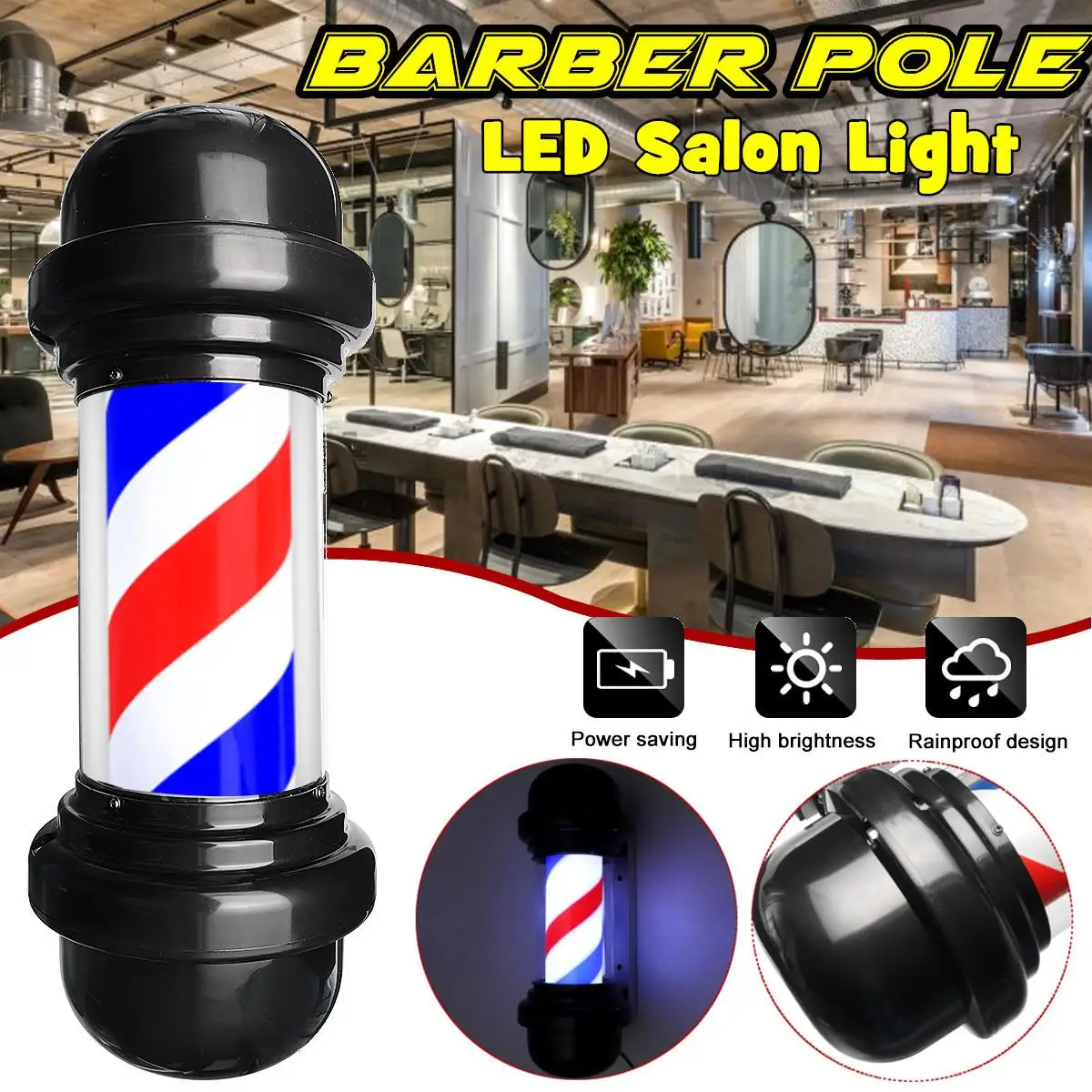 

50cm LED Barber Shop Sign Pole Light Red White Blue Stripe Design Roating Salon Wall Hanging Light Lamp Beauty Salon Lamp