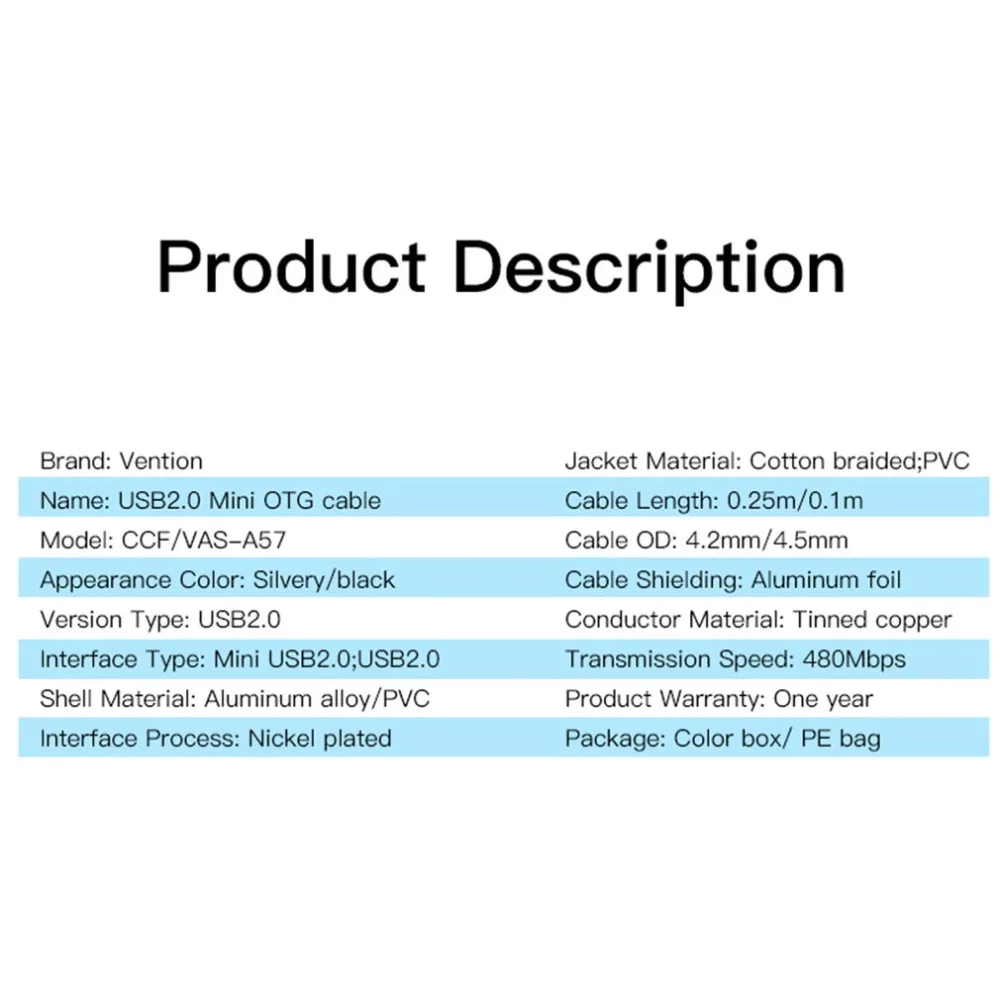 Vention супер высокая скорость передачи 0,25 м Мини USB2.0 OTG кабель OTG адаптер для камер U диск чтения карт MP4