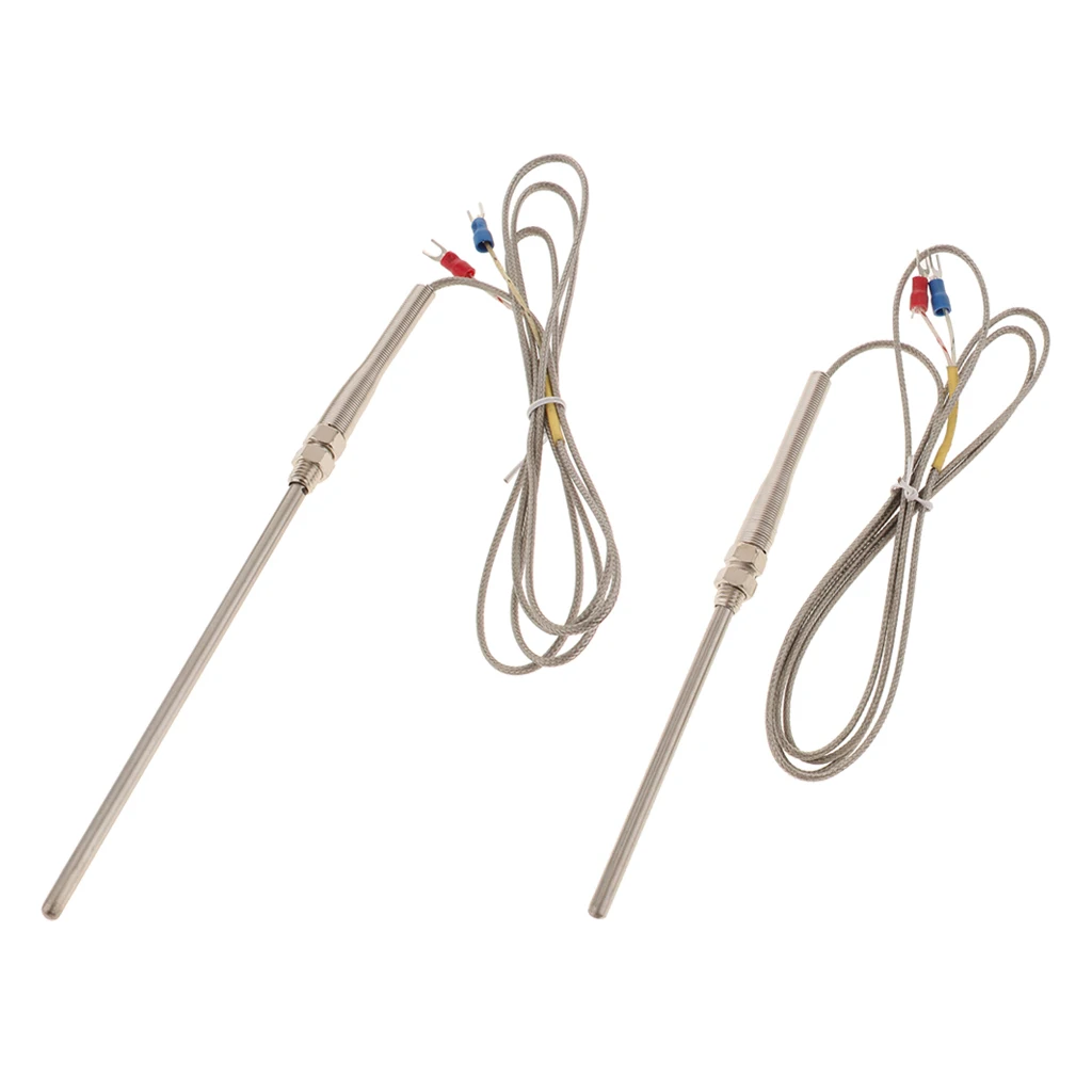 2PCS K Type Temperature Sensor Probe 1.5M Cable 5mmx100mm & 5mmx150mm Probe Thermocouple 32~1472°F (0~800°C)