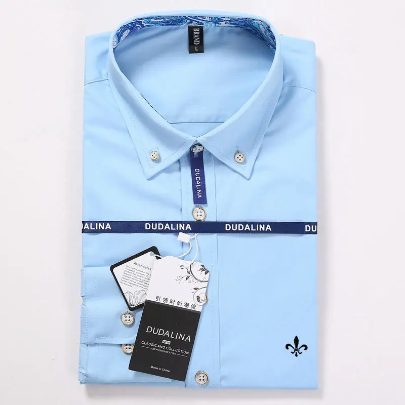 Мода Blusa Camisa Social Masculina Dudalina рубашка с длинными рукавами и принтом Slim Fit Мужская одежда с цветочным принтом Мужская 60% хлопок - Цвет: DCZ5617-BLUE