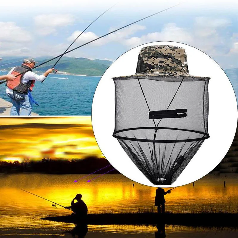Camouflage Fishing Hat Bee Keeping Insects Mosquito Net Prevention Cap Mesh Fishing Cap Outdoor Sunshade Lone Neck Head Cover Tr