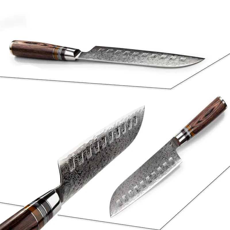 Grandsharp Дамасские Стальные Кухонные ножи Santoku 7 дюймов vg10 японский Дамаск 67 слоев шеф-повара кухонные инструменты Pakka деревянная ручка