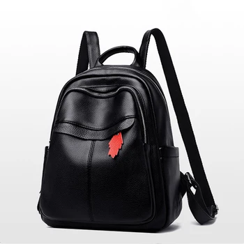 

Casual Female Backpack Waterproof Simple Female Bagpack PU Leather Fashion Student Daily Bag Black Large Capacity Dirt-resistant